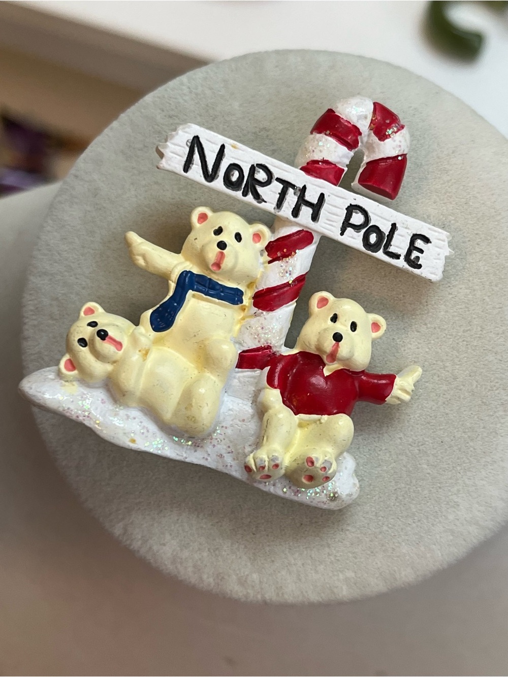 Vintage Polar Bear Brooch Christmas North Pole Fun Holiday